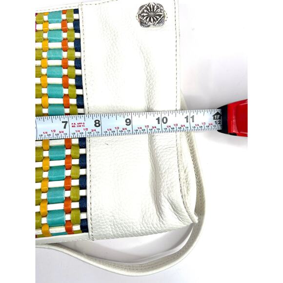 Brighton White Leather Shoulder Purse Bag Colorful Woven Front - Picture 13 of 16